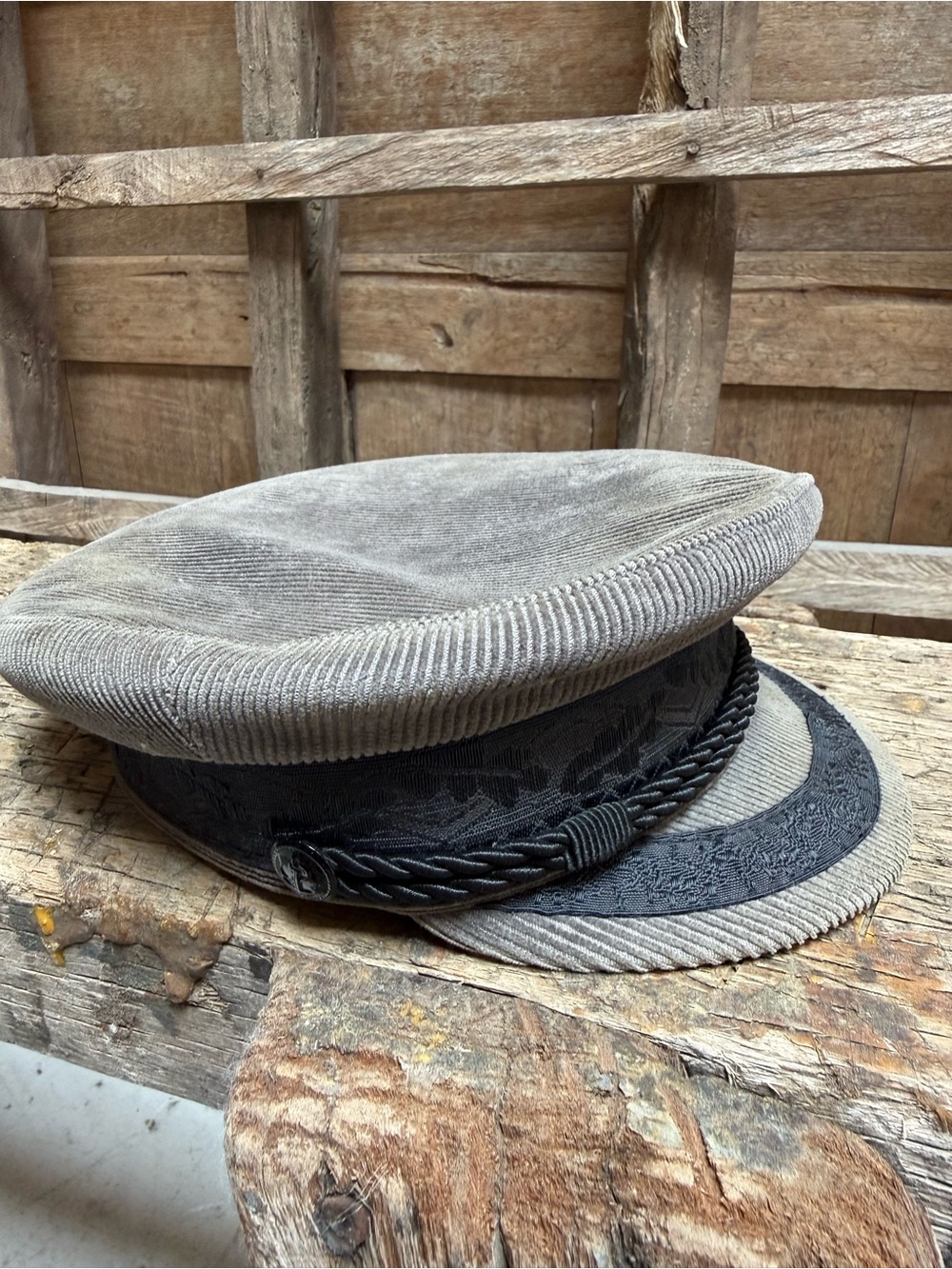 Vintage Gray Corduroy Prinz Heinrich Mütze Sailor Captains Cap Hat XS Boys Kids